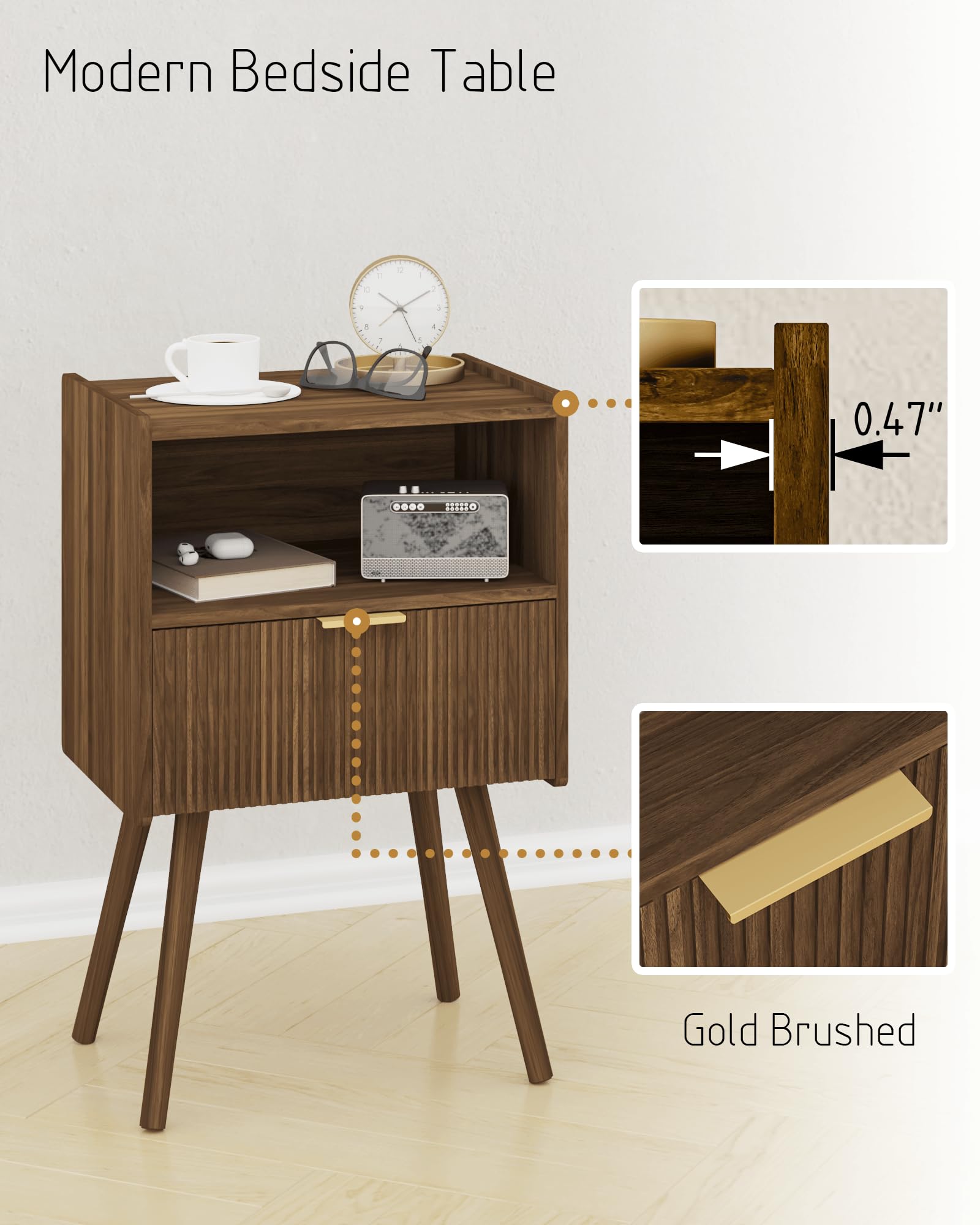 JOONEE nightstand with anti-slip pads protects floors during movement.