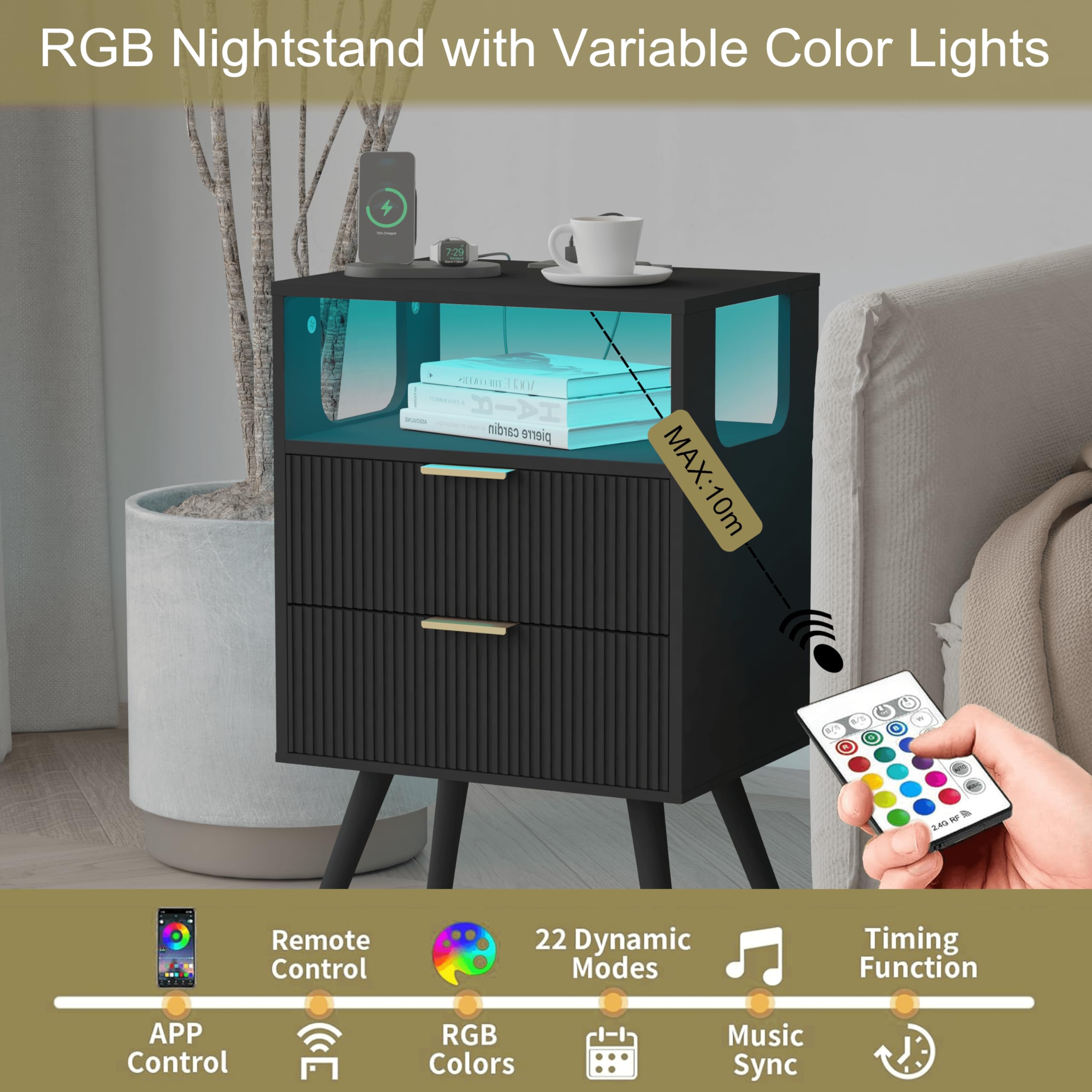 Compact JOONEE design suited for small spaces keeps remotes handy.