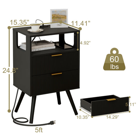 JOONEE nightstand with two drawers and open wood shelf for organized essentials.