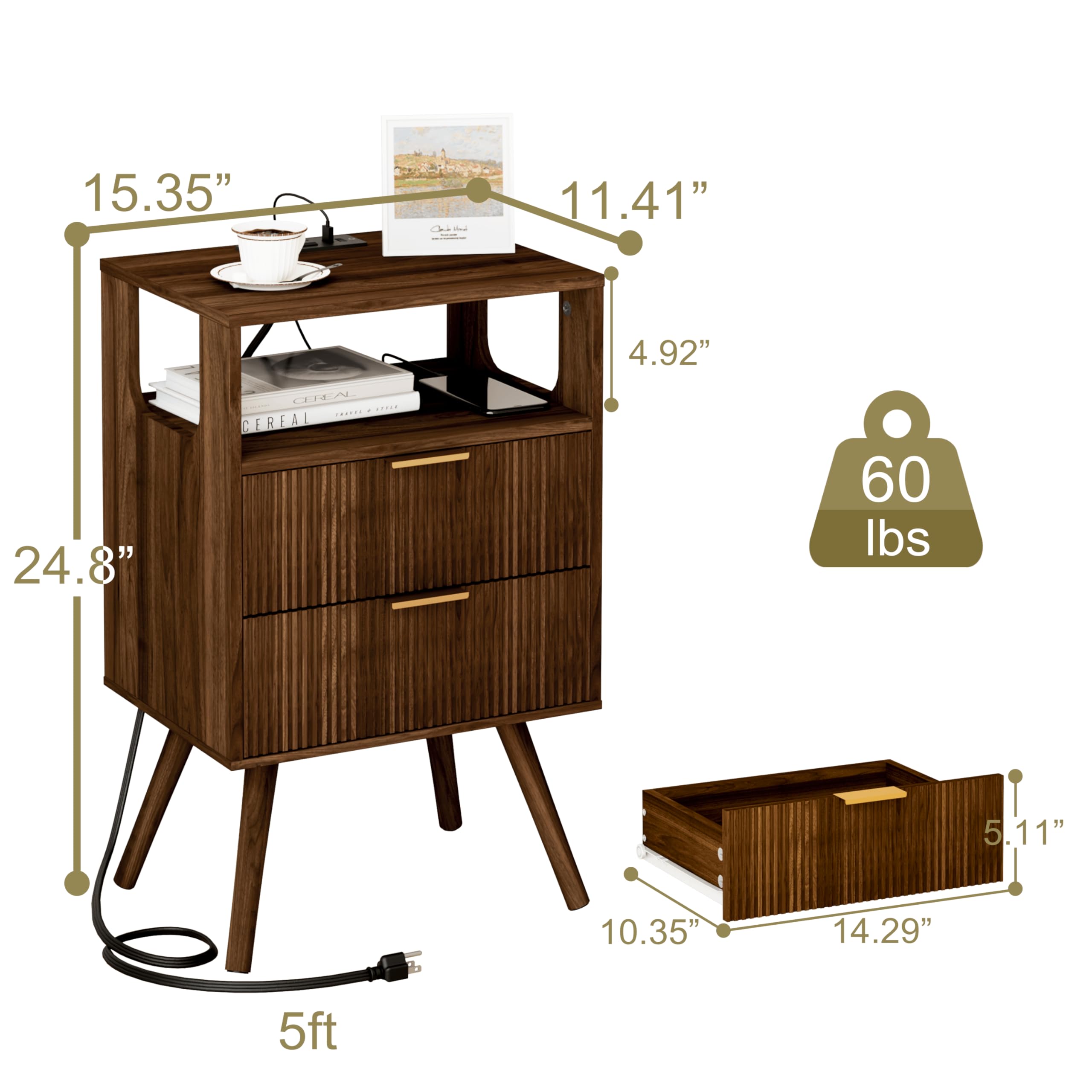 JOONEE nightstand walnut brown finish adds warm, modern style.