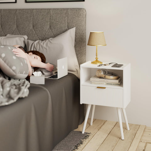 JOONEE White Nightstand drawer storage keeps remotes and medicines organized