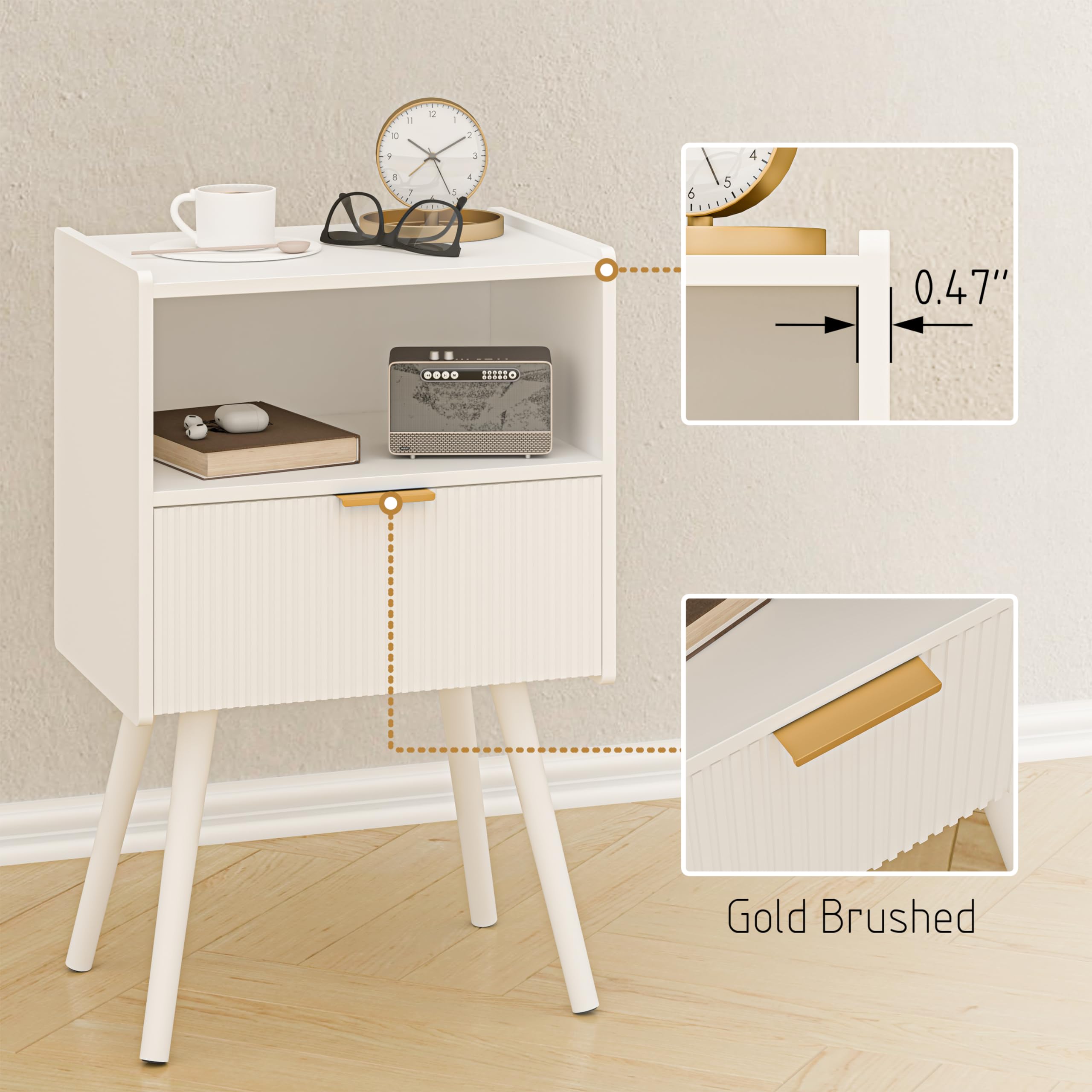 JOONEE White Nightstand with lamp on top for lighting and decor