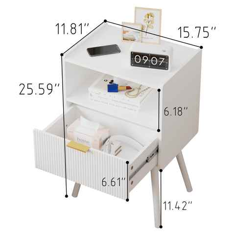JOONEE White Nightstand leg detail highlights sturdy pine legs and durable frame