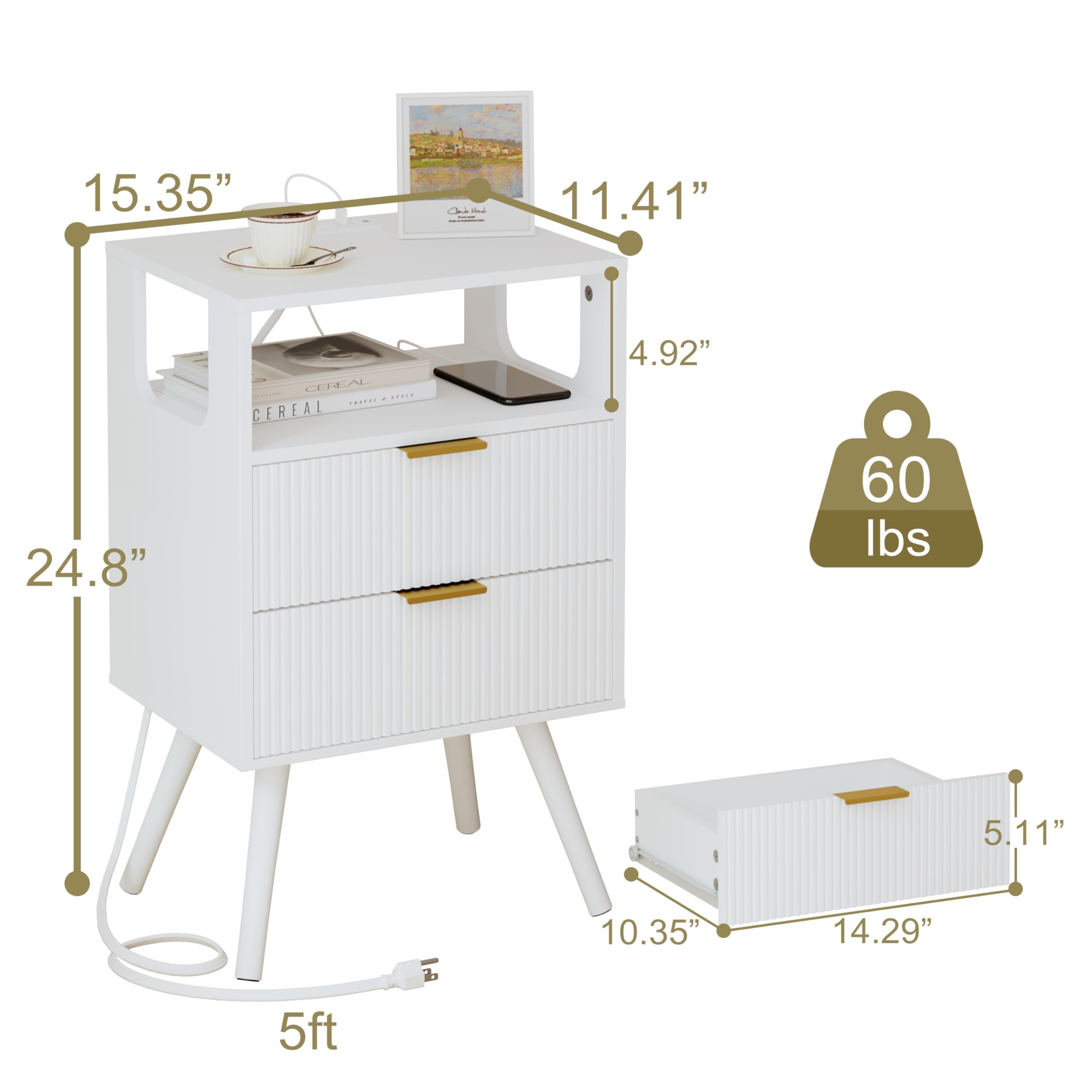 JOONEE nightstand open wood shelf ideal for books or plants.