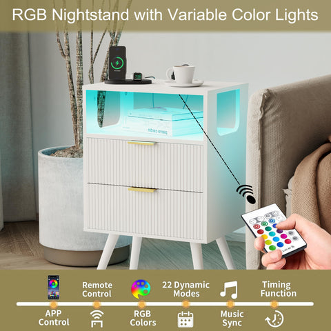 JOONEE white nightstand with solid wood legs for sturdy support.