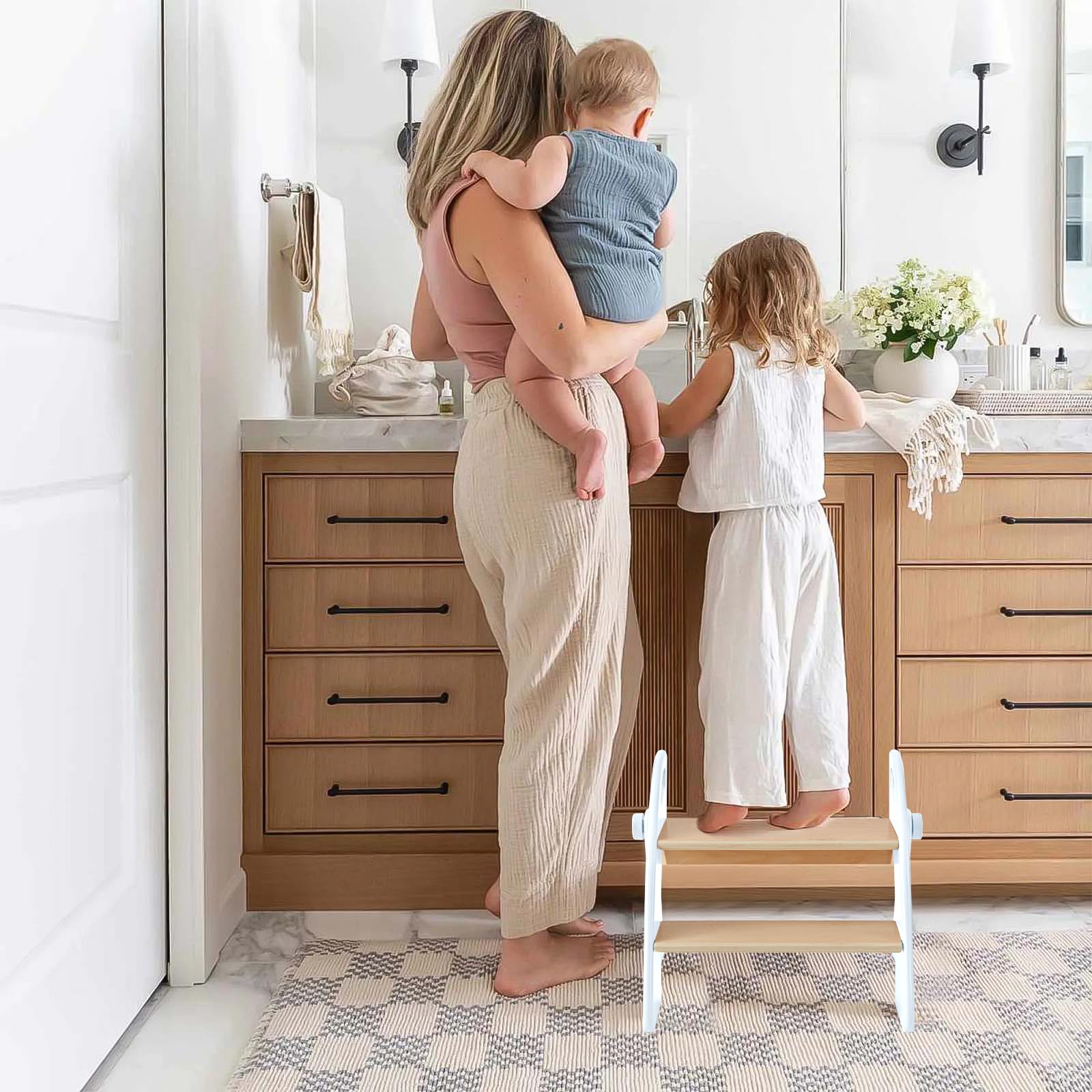 Joothlin wooden 2-step stool for kitchen tasks and reaching high shelves