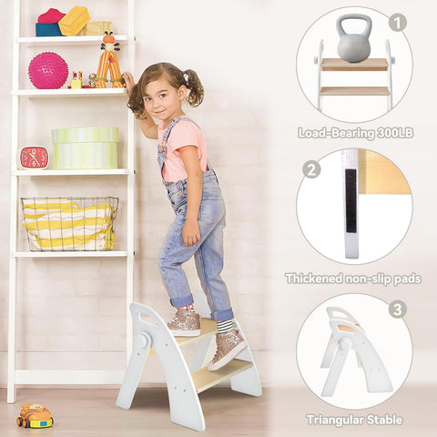 Joothlin wooden 2-step stool aiding toilet-training routines