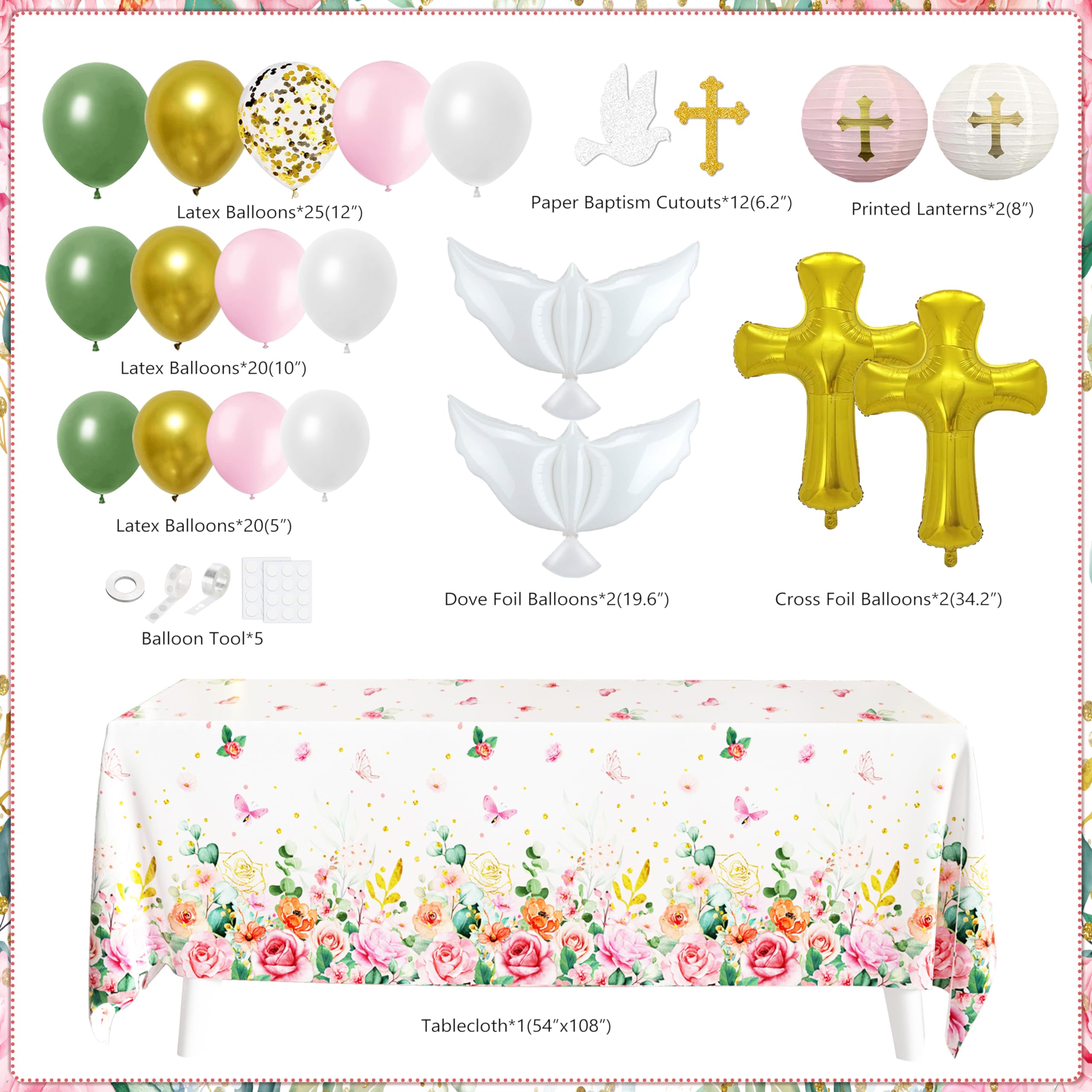 JOPHMO Baptism04 cross foil balloons create a focal celebratory point