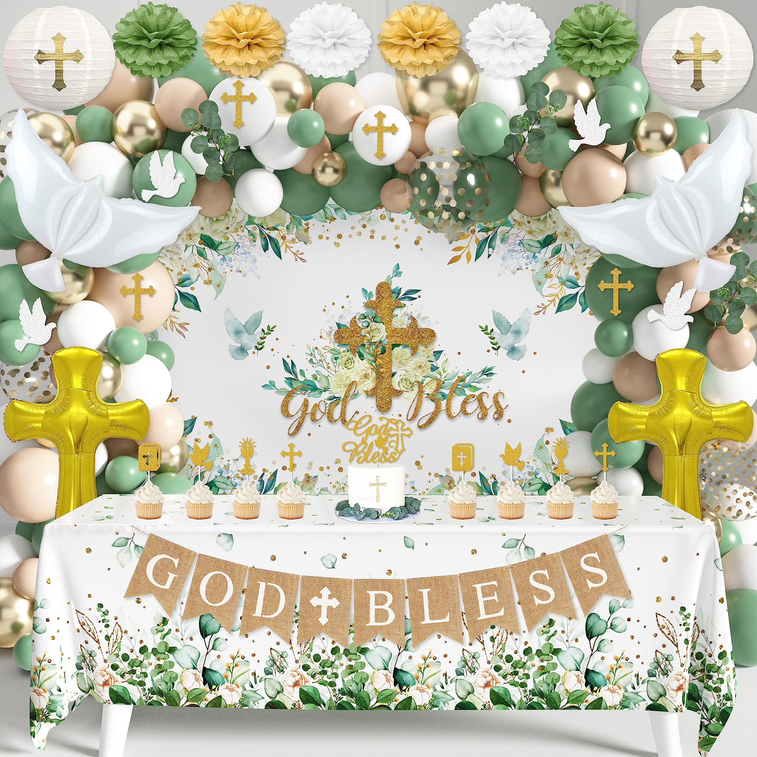 JOPHMO God Bless baptism backdrop for elegant christening photos.