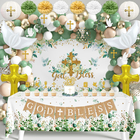 JOPHMO God Bless baptism backdrop for elegant christening photos.
