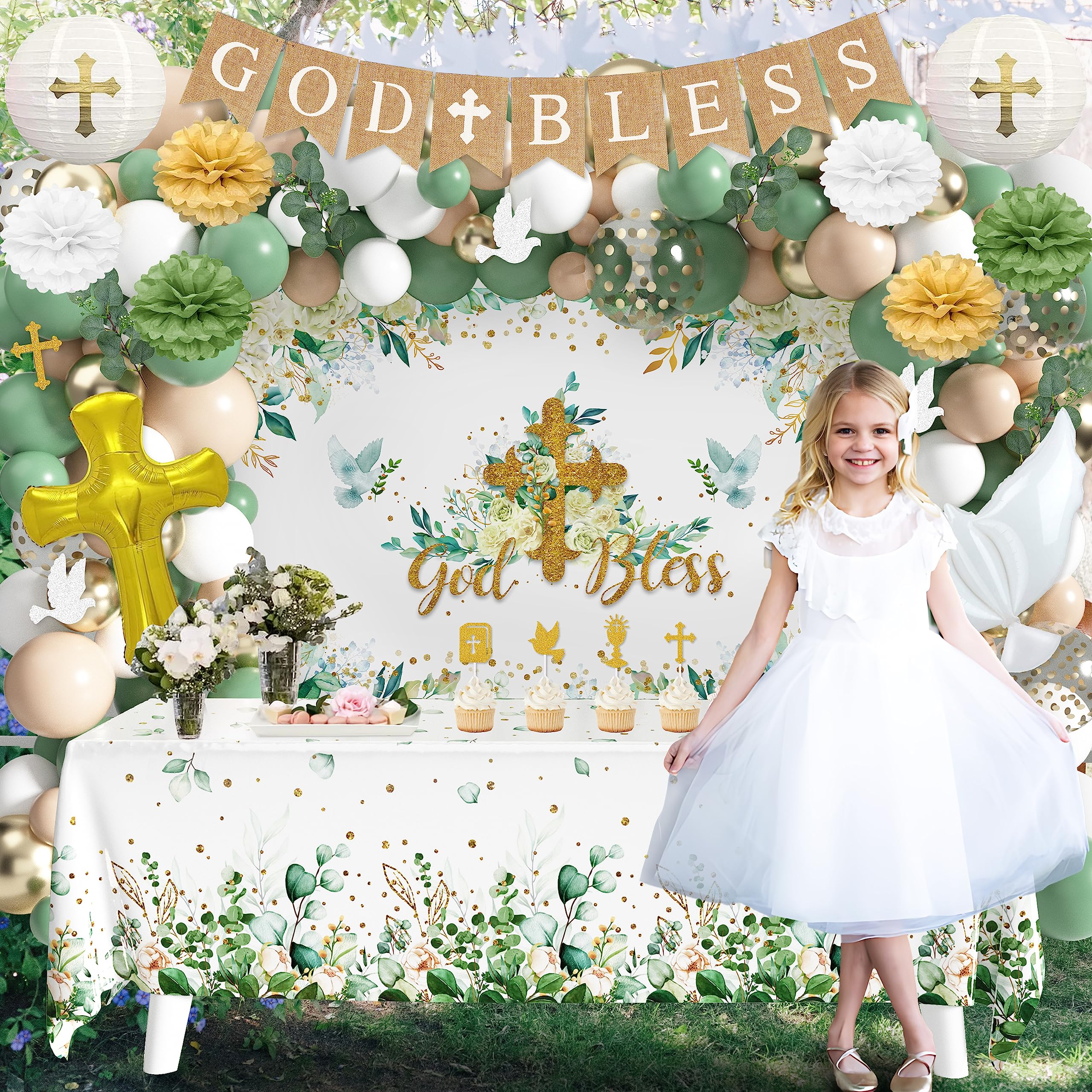 JOPHMO God Bless burlap banner adds rustic flair.