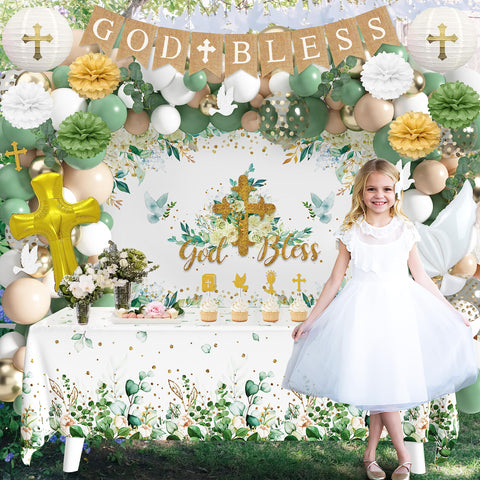 JOPHMO God Bless burlap banner adds rustic flair.