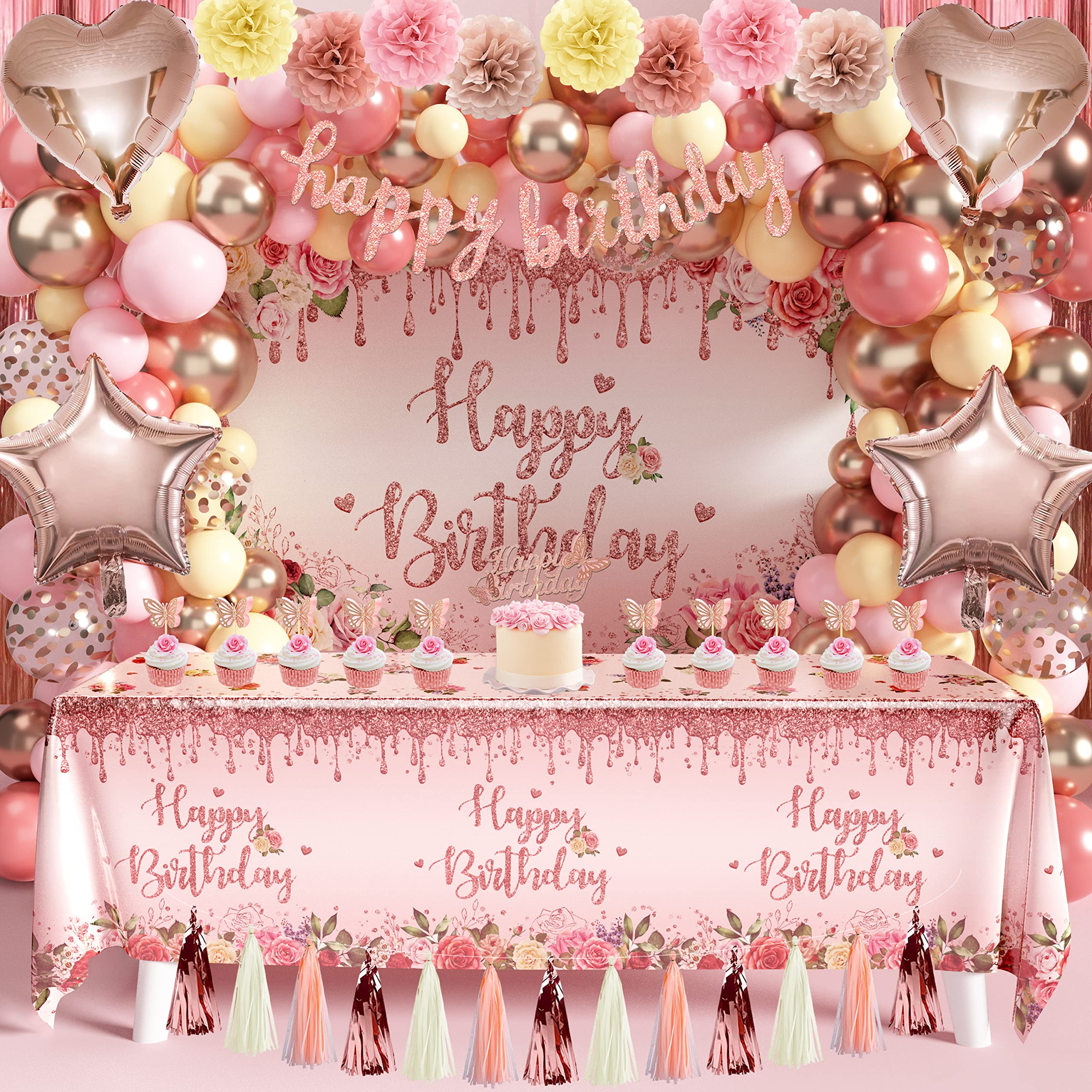 JOPHMO rose gold birthday banner for photos and celebrations