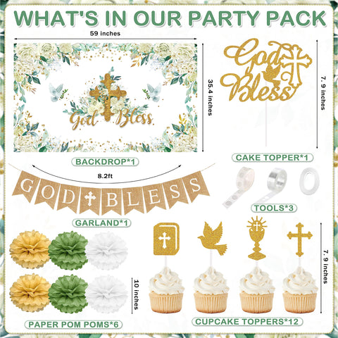 JOPHMO Sage green tablecloth for cohesive baptism tablescape.
