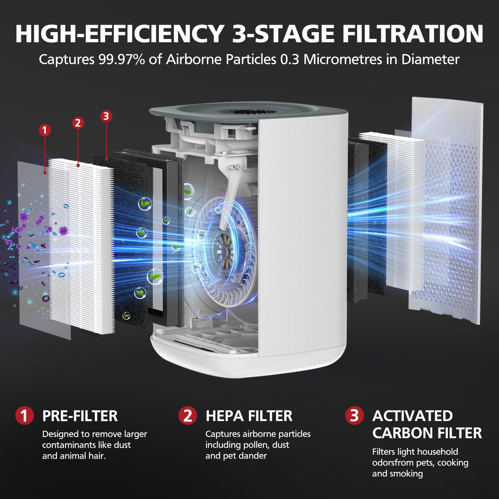 Close-up of PM1240B filter showing layered filtration for cleaner air