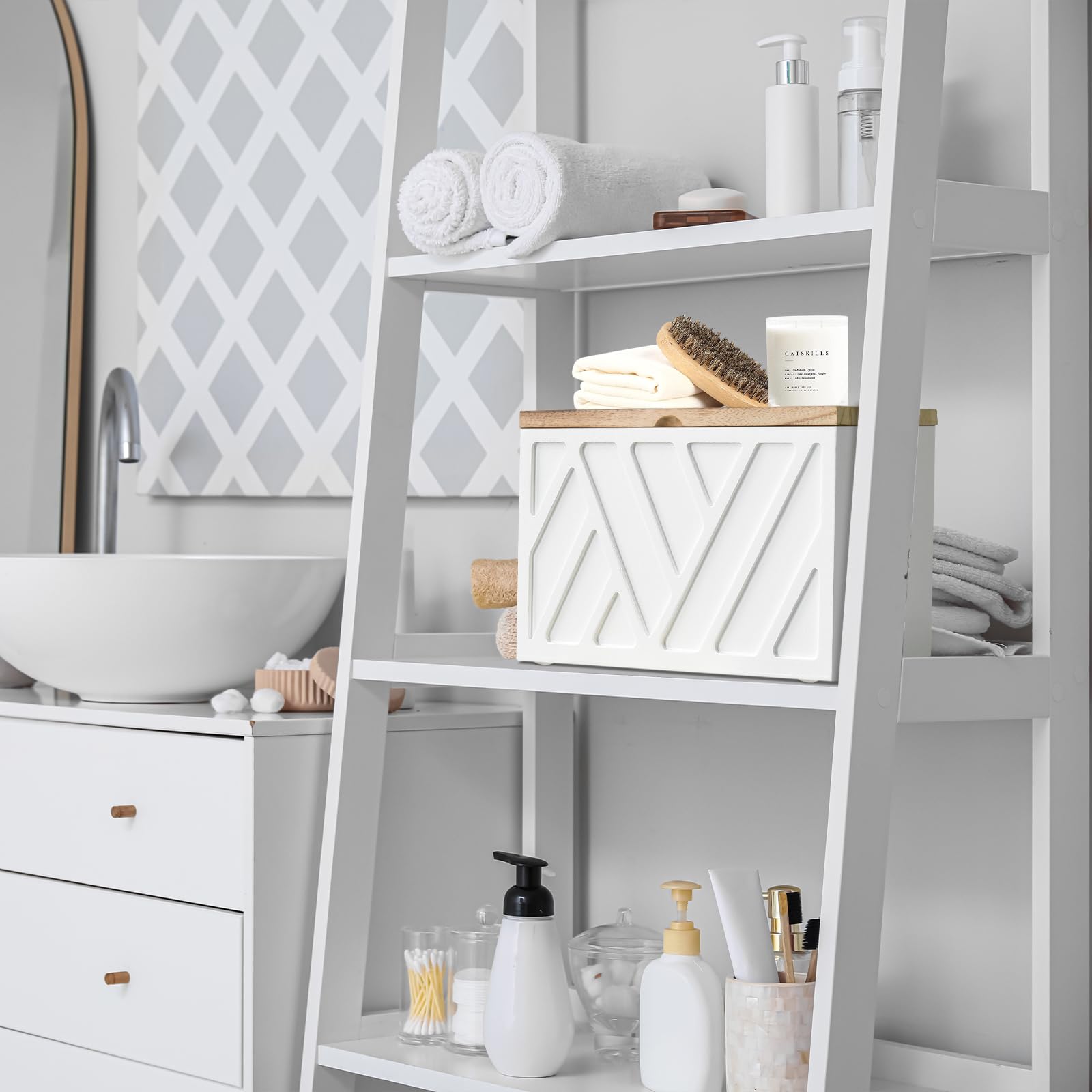 Jorkol bathroom organization box neatly stores tampons, pads, and small items.