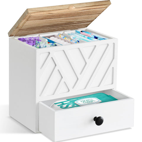 Jorkol tampon holder with lid and drawer keeps tampons organized and private.