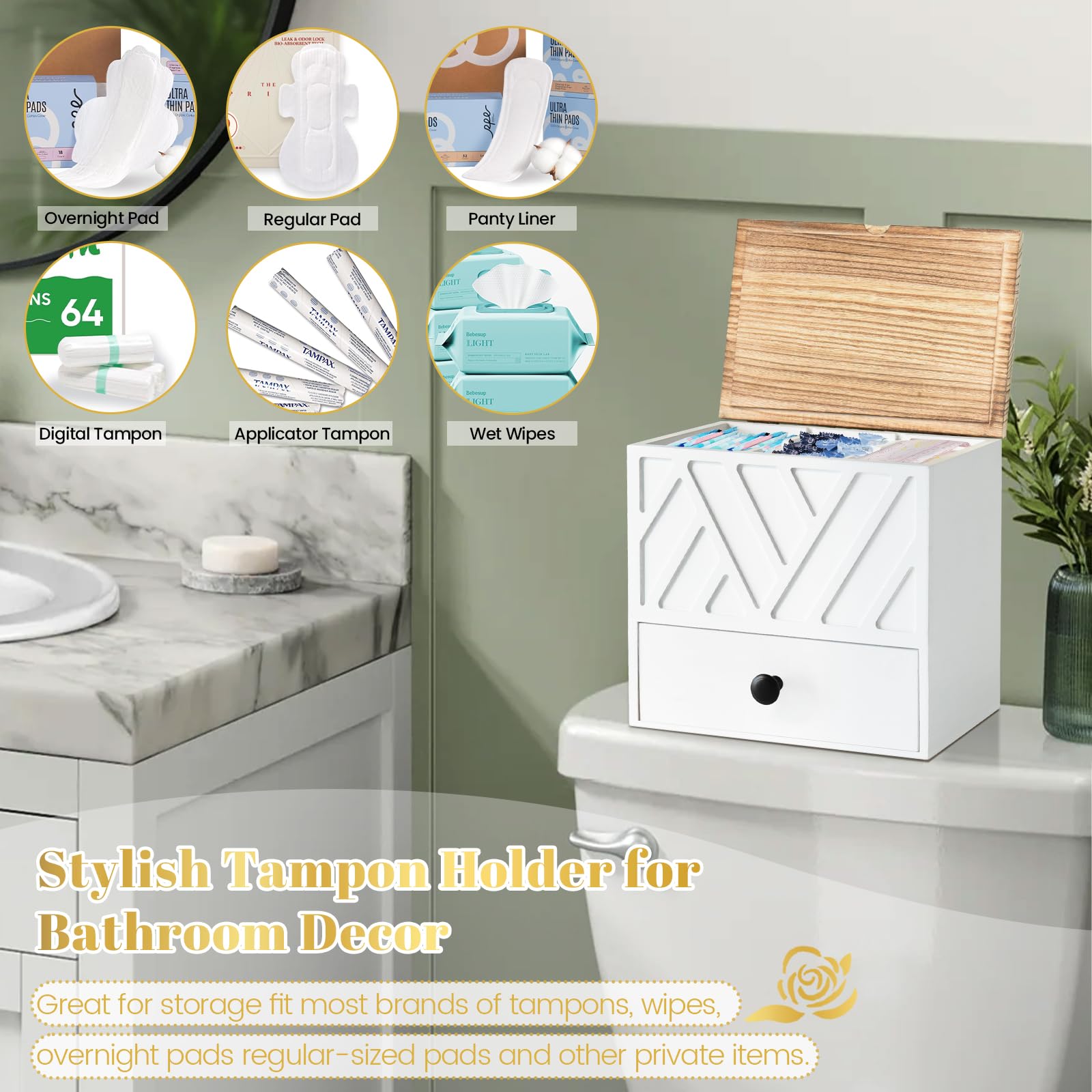 Jorkol wood tampon storage box decorative for stylish bathroom organization.