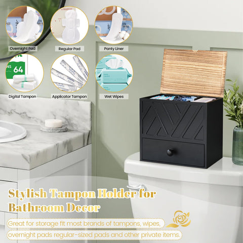 Jorkol wood tampon-storage-box interior shows spacious compartments for essentials