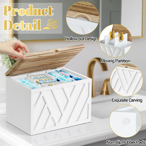 Jorkol wooden pad box for bathroom helps keep essentials organized.