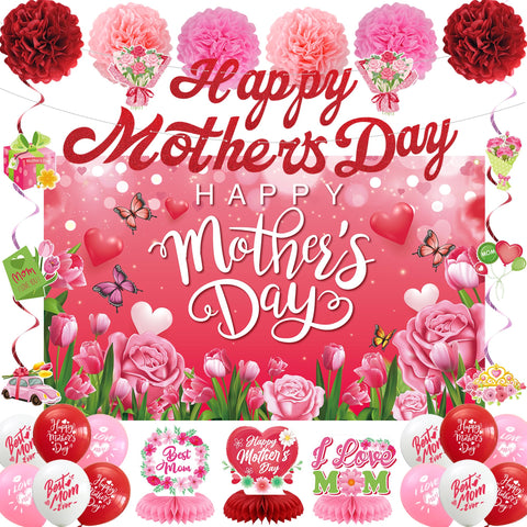 Jorvian Mother’s Day pink banner for festive wall decor and photo moments.