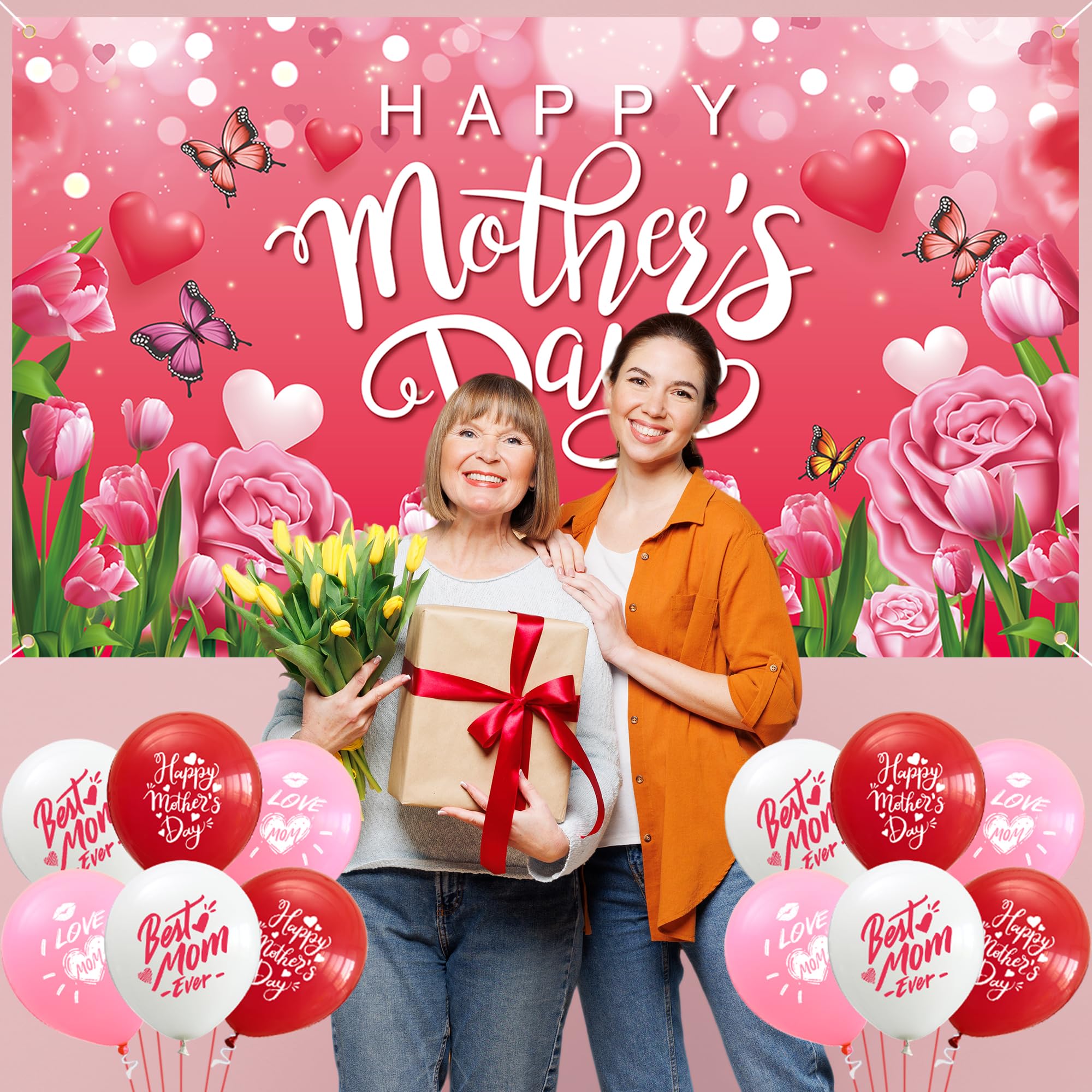 Jorvian Mother's Day theme designs feature roses, tulips, and hearts.
