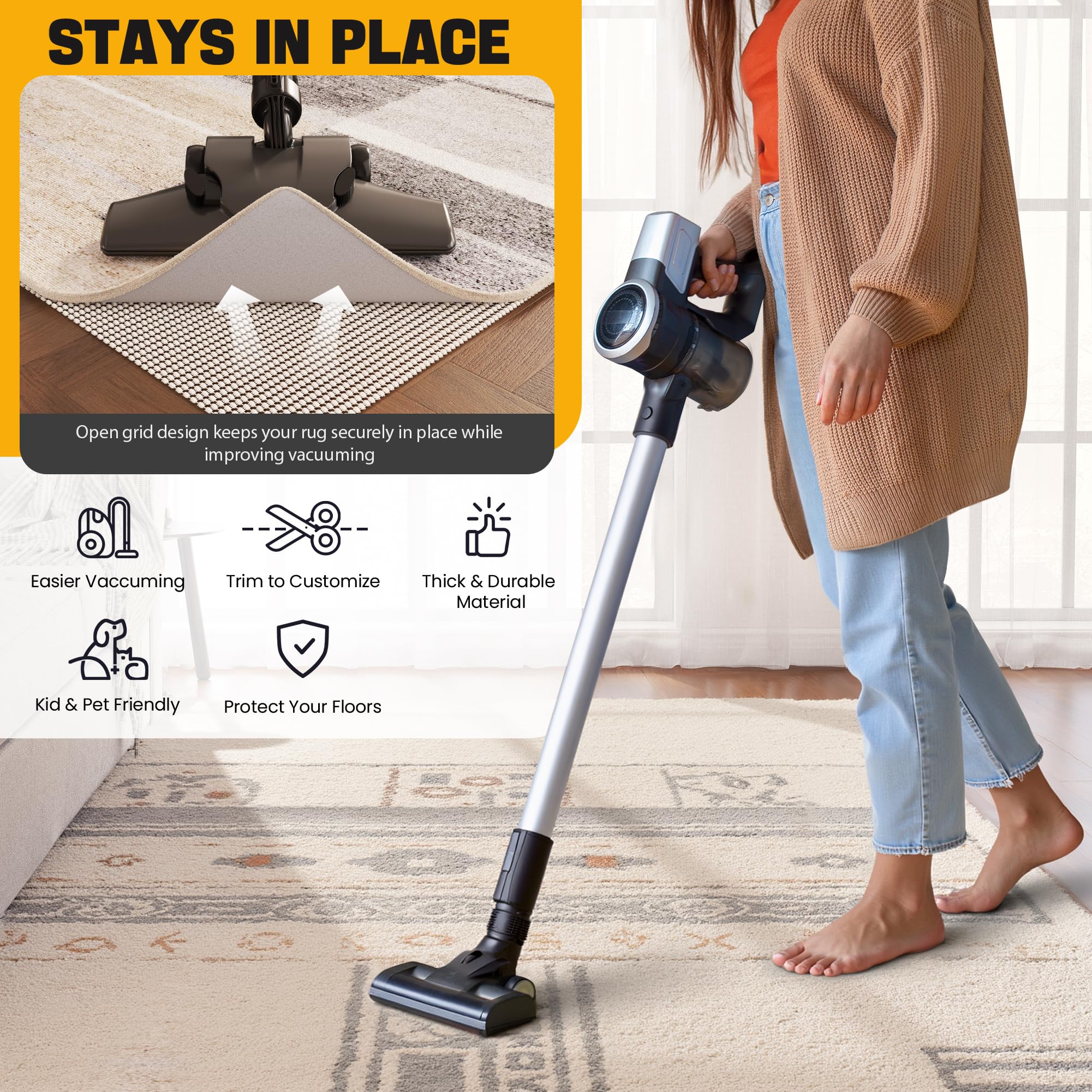 Jorvila trim-to-fit pad for custom rug shapes.