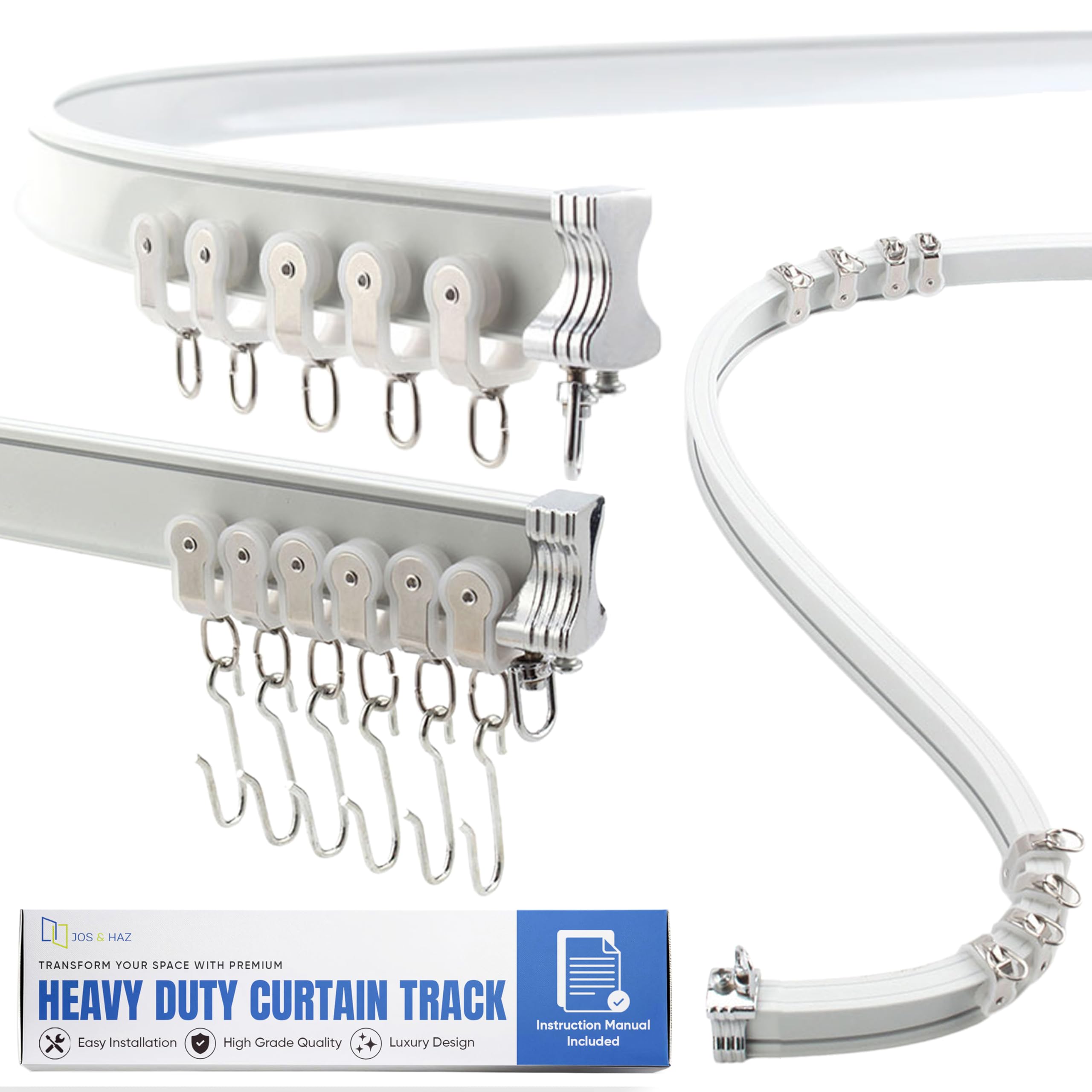 Jos & Haz aluminum flexible ceiling track close-up shows durable bendable design.