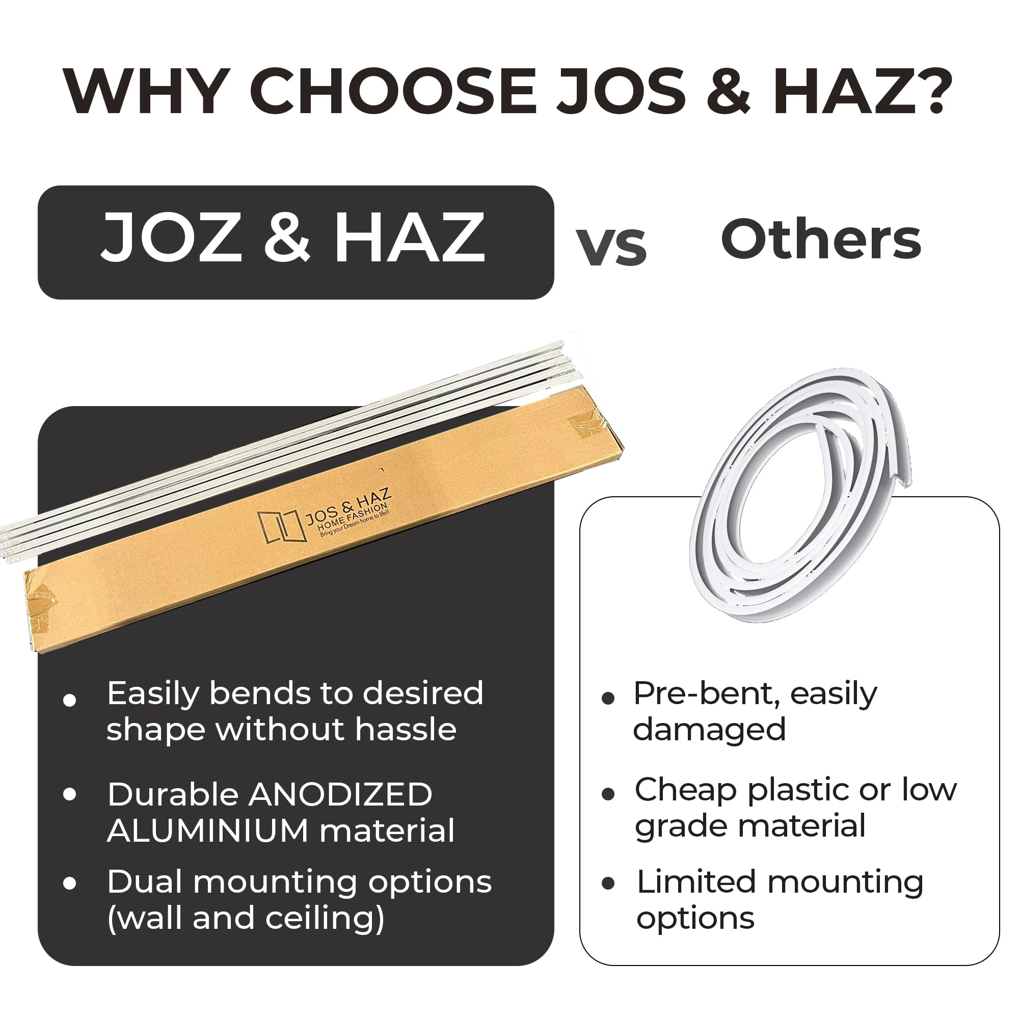 Jos & Haz bendable ceiling track with wall mount demonstrates versatility.
