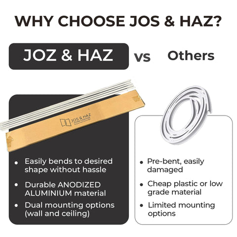 Jos & Haz bendable ceiling track with wall mount demonstrates versatility.