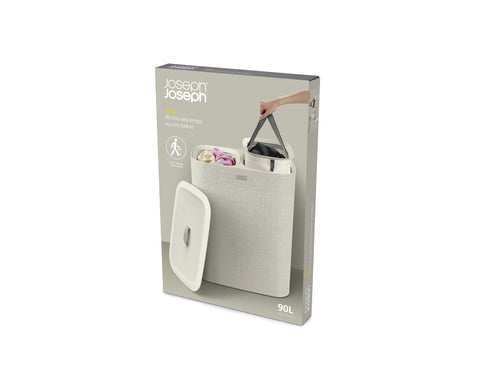 Joseph Joseph Tota 90L capacity suits bedrooms, bathrooms, and utility rooms.