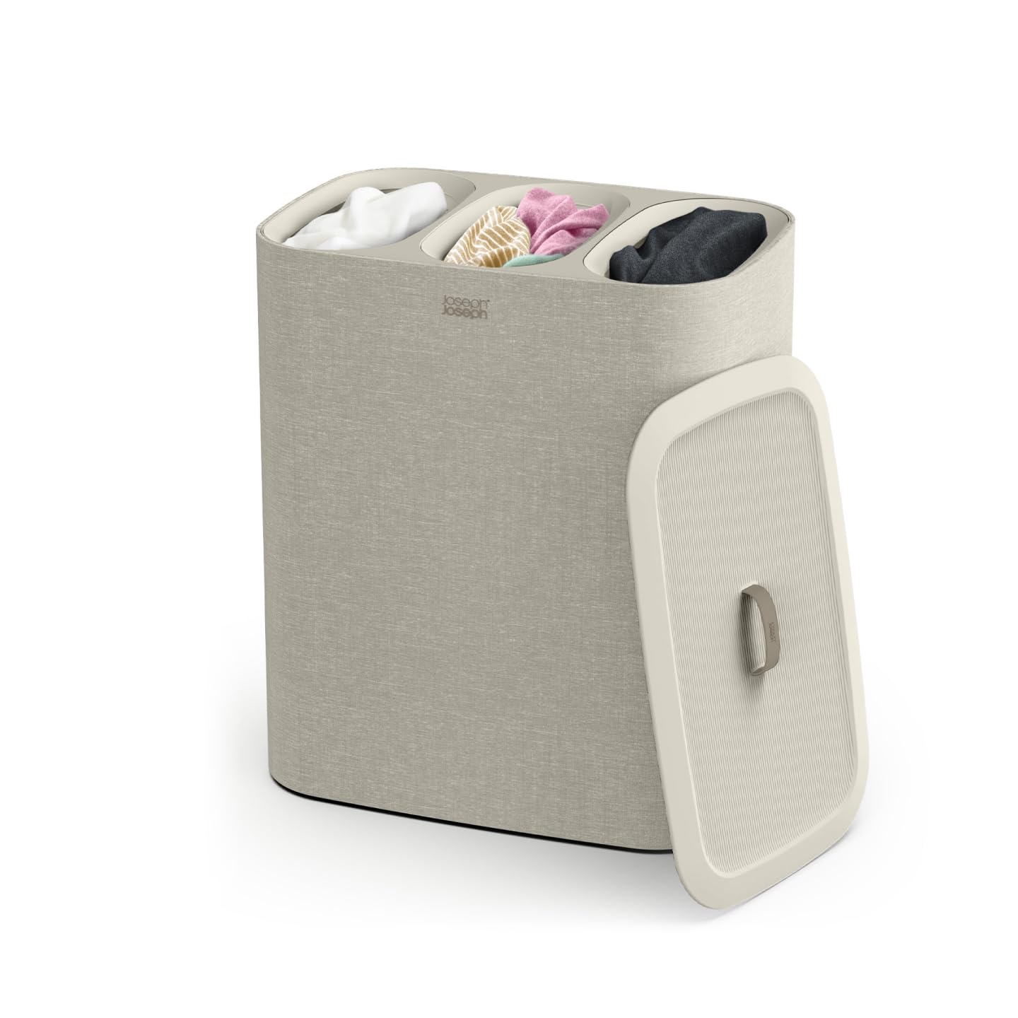 Joseph Joseph Tota Trio 90L laundry hamper lid keeps laundry neatly concealed