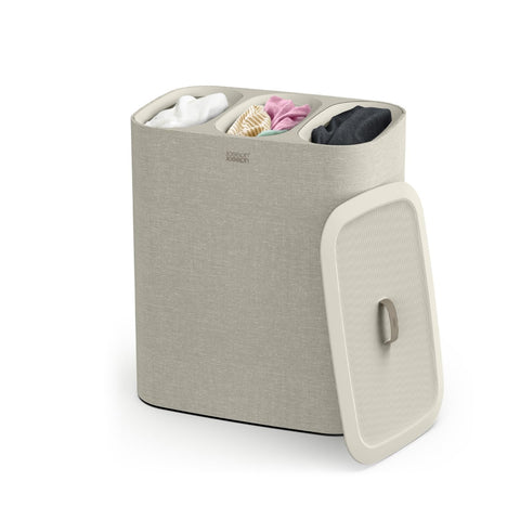 Joseph Joseph Tota Trio 90L laundry hamper lid keeps laundry neatly concealed