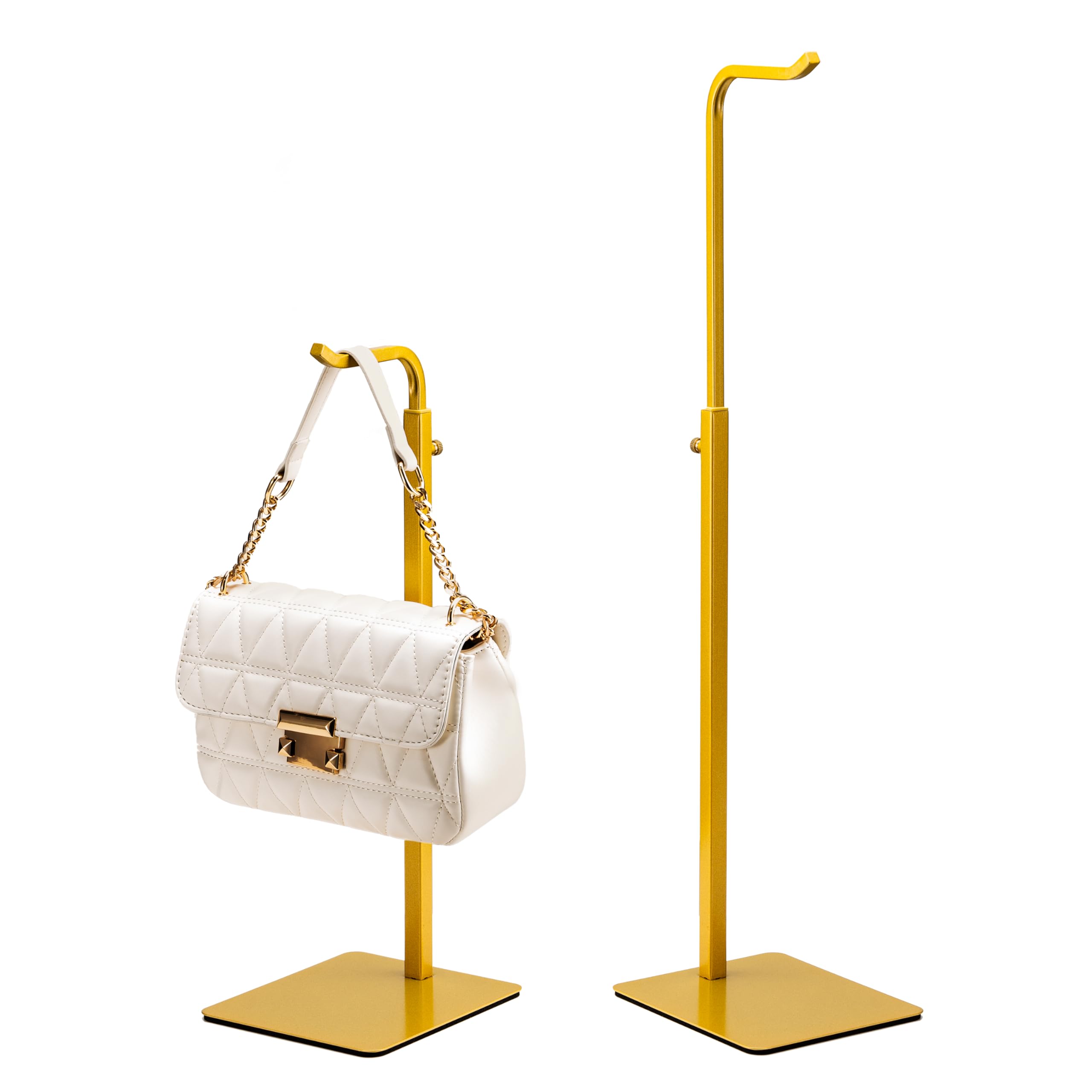 Josmimic 2 Pack Purse Holder in gold showcases bags with elegant stability.