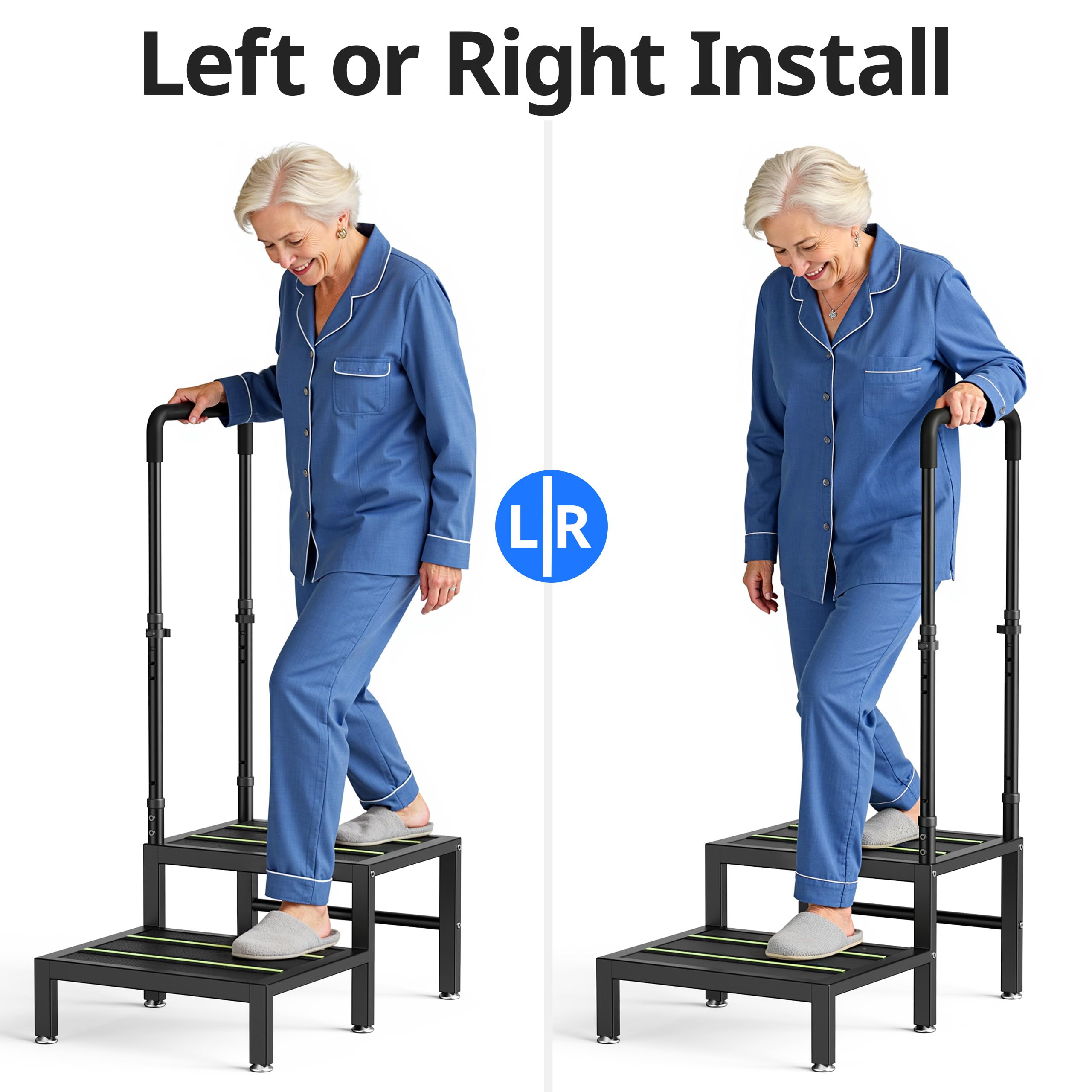 Josmimic fluorescent safety strips improve step visibility at night.