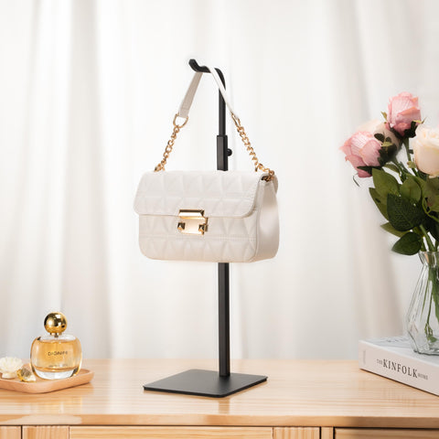 Josmimic purse holder stand front view highlights sleek, minimalist design for countertops