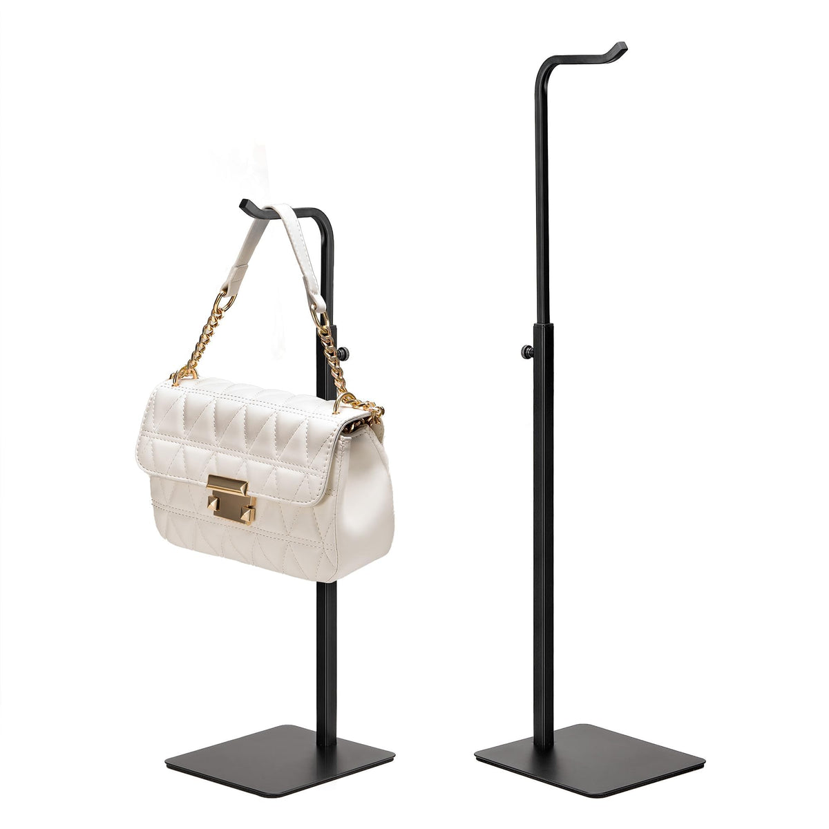 Josmimic purse holder stand side view shows compact, space-saving display for bags