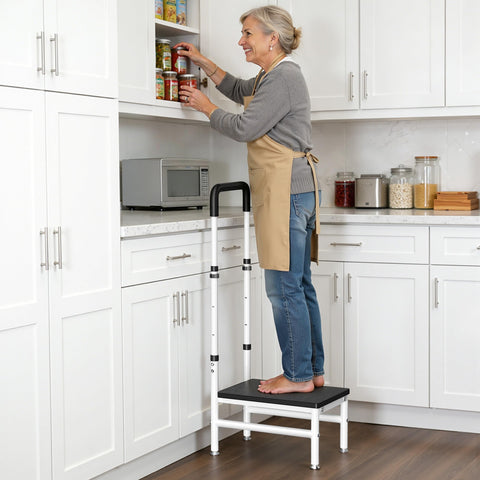 Josmimic Step Stool with Adjustable Handle height fits different users.