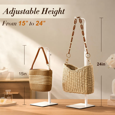 Josmimic two-pack purse stand stacked setup for retail displays.