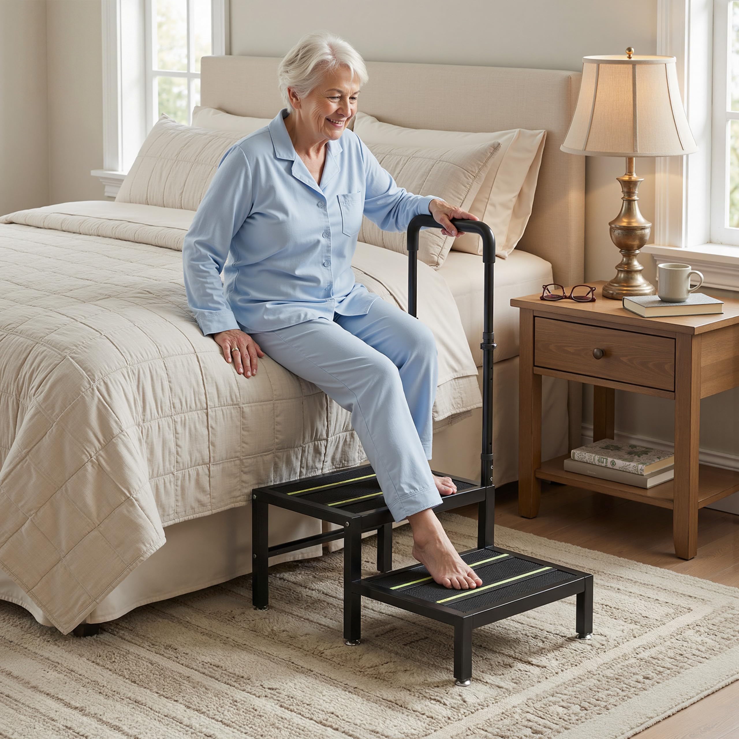Josmimic solid wood step highlights grip and non-slip surface for safer stepping.