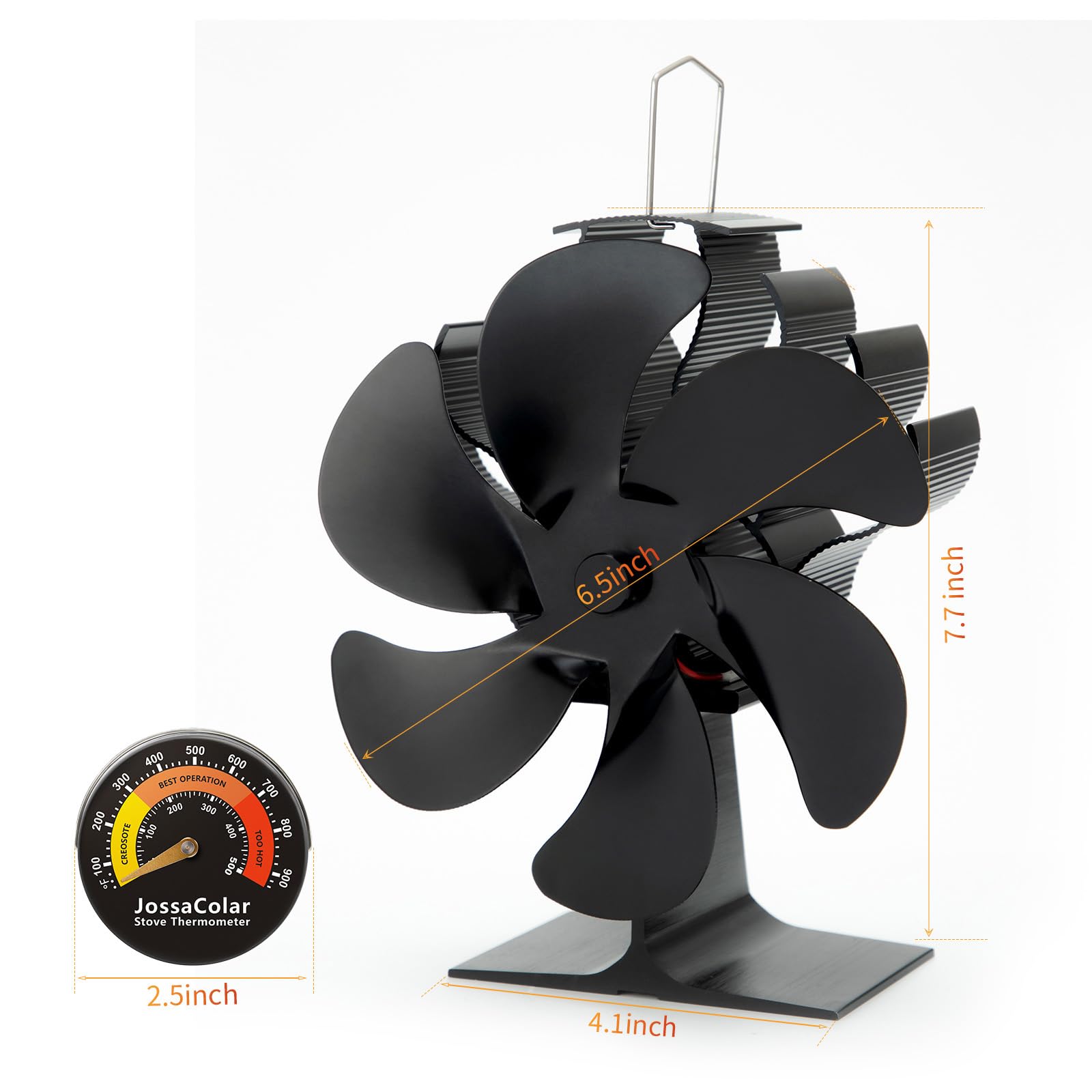 JossaColar heat powered stove fan top view hands-free operation