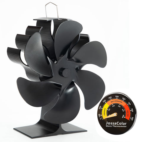 JossaColar wood stove fan front view showing compact design for even heat distribution