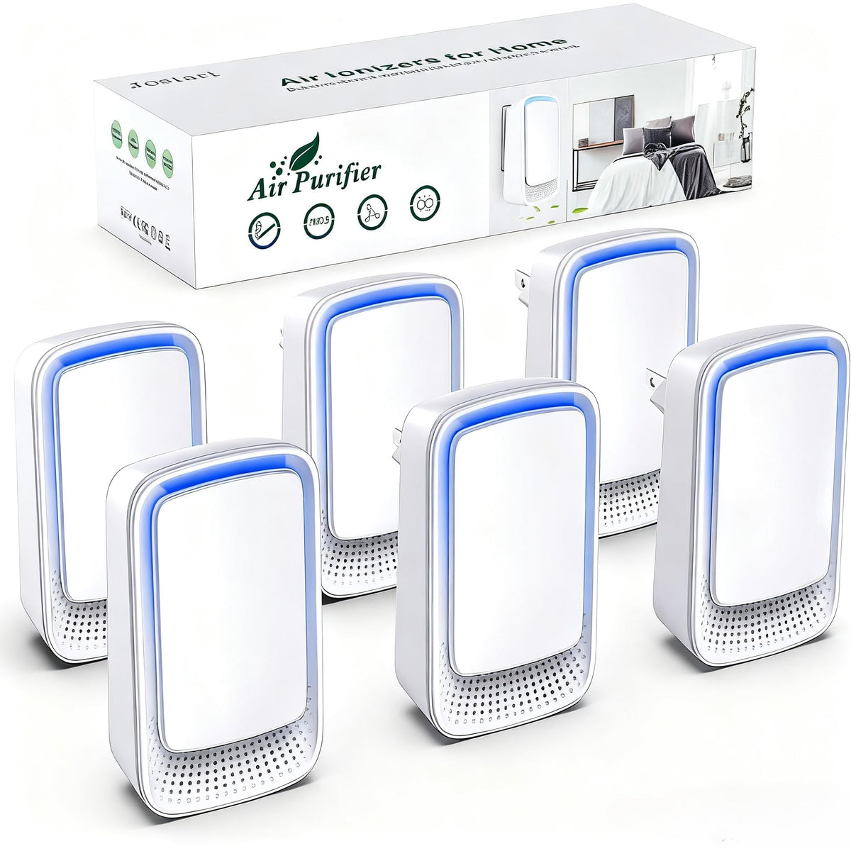 JOSTART plug-in air ionizer purifier in the bedroom provides quiet air refresh.