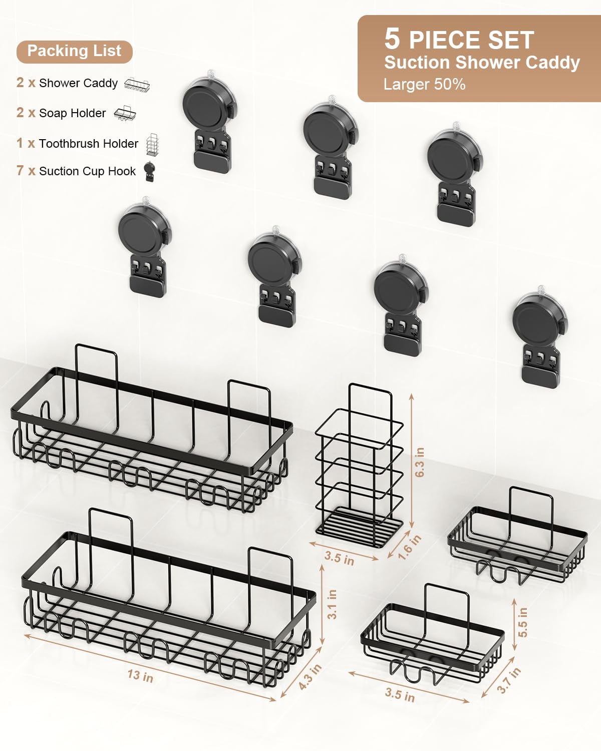 JOTPE shower caddy large capacity shelves hold shampoo and conditioner neatly.