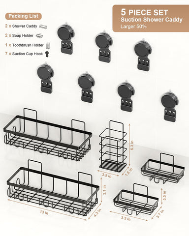 JOTPE shower caddy large capacity shelves hold shampoo and conditioner neatly.