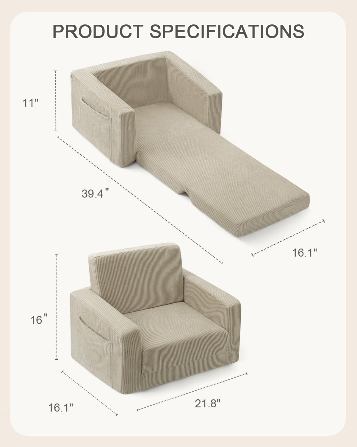 Jouha corduroy fabric cover feels soft and easy to clean.