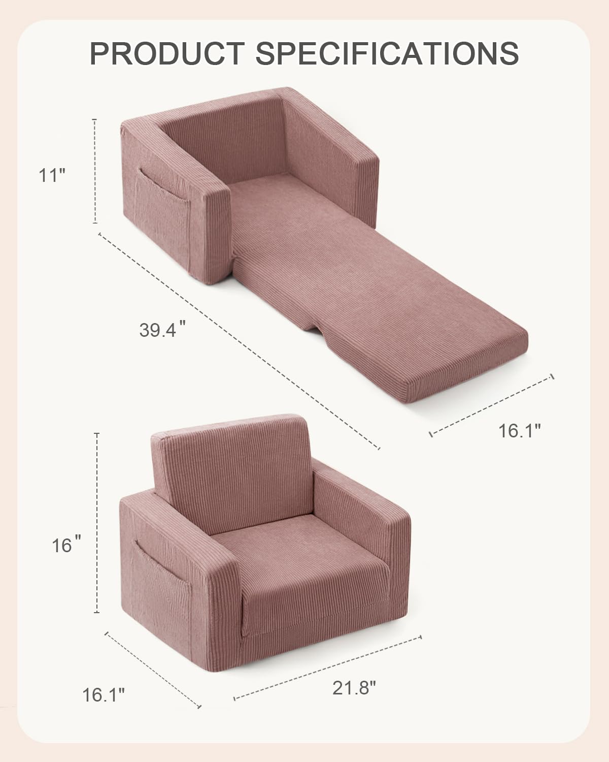 Corduroy fabric close-up on Jouha Toddle Chair highlights soft texture.