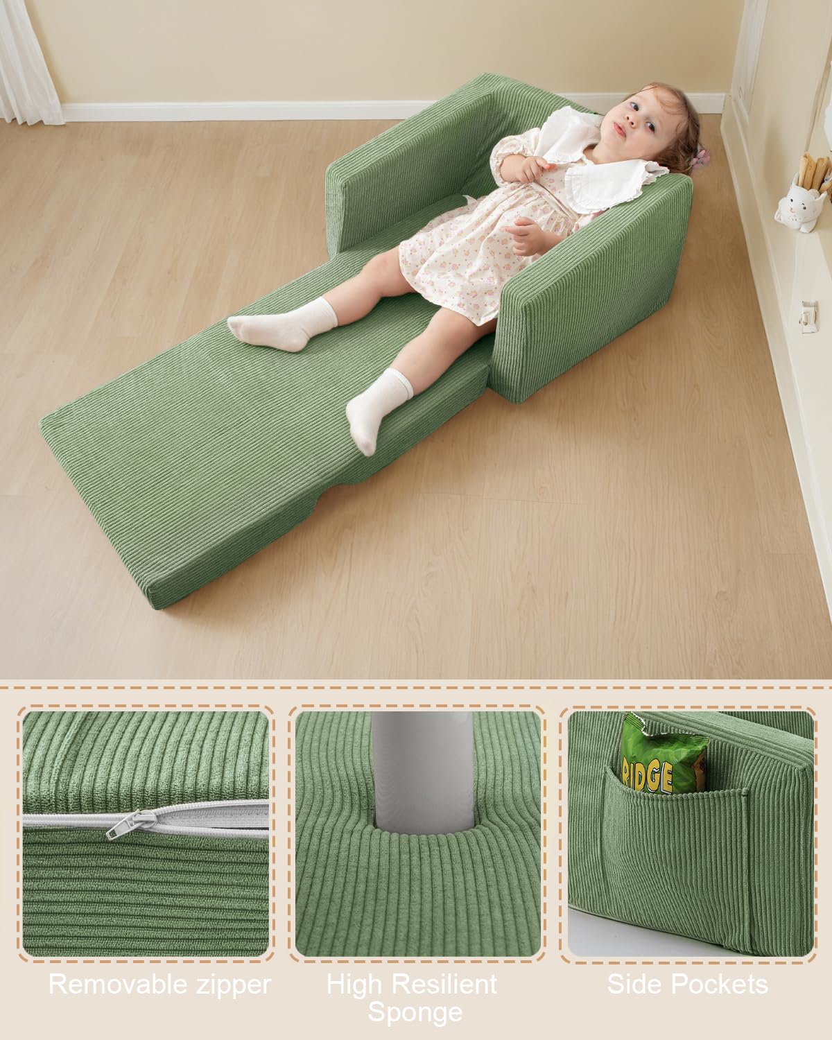 Jouha Toddle Chair provides firm foam support during play and rest.