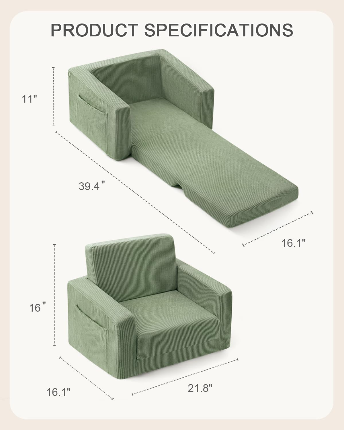 Jouha Toddle Chair converts to lounge with nap mat option.
