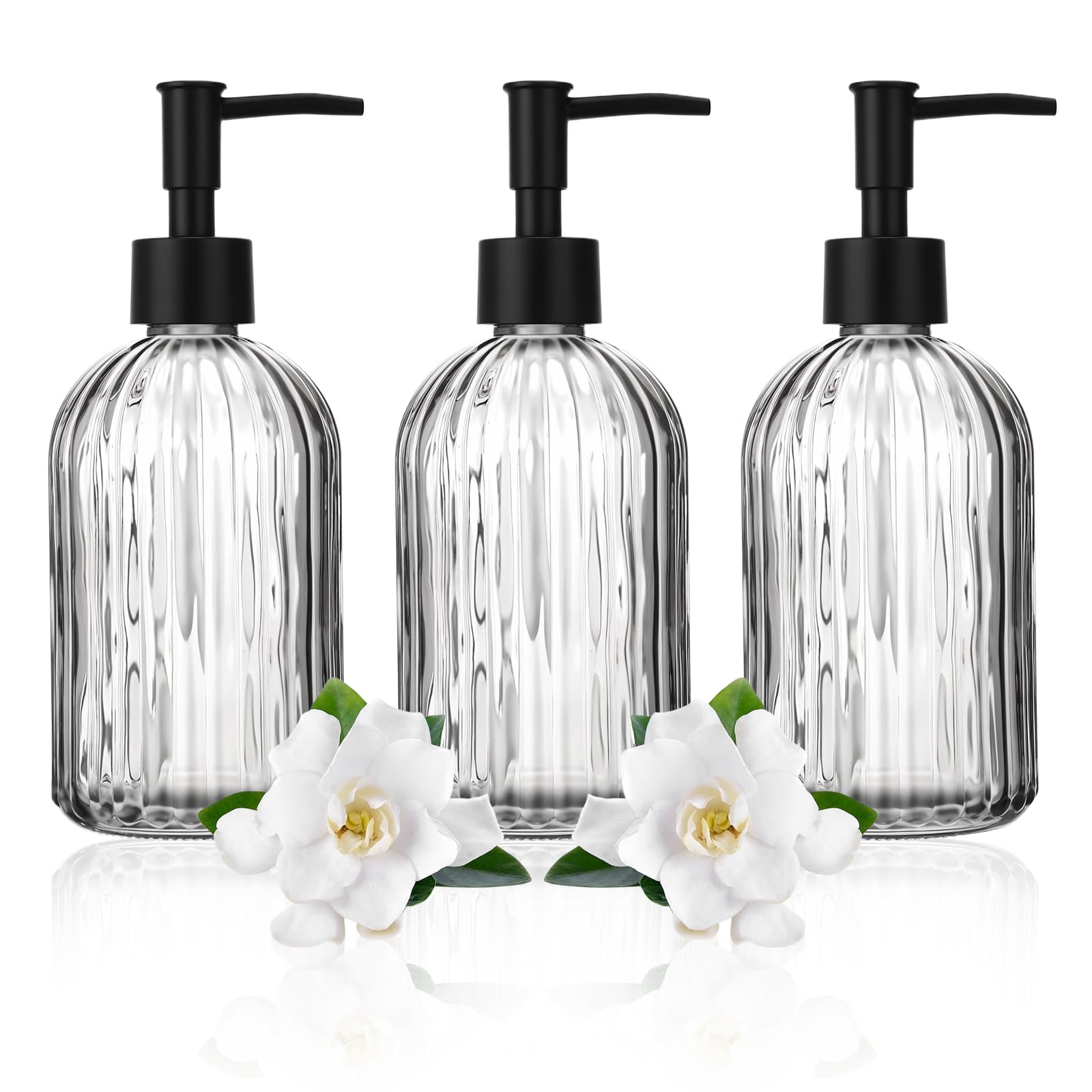 JOUTYFOR 3-pack glass dispensers with rust-proof pumps for kitchen and bath